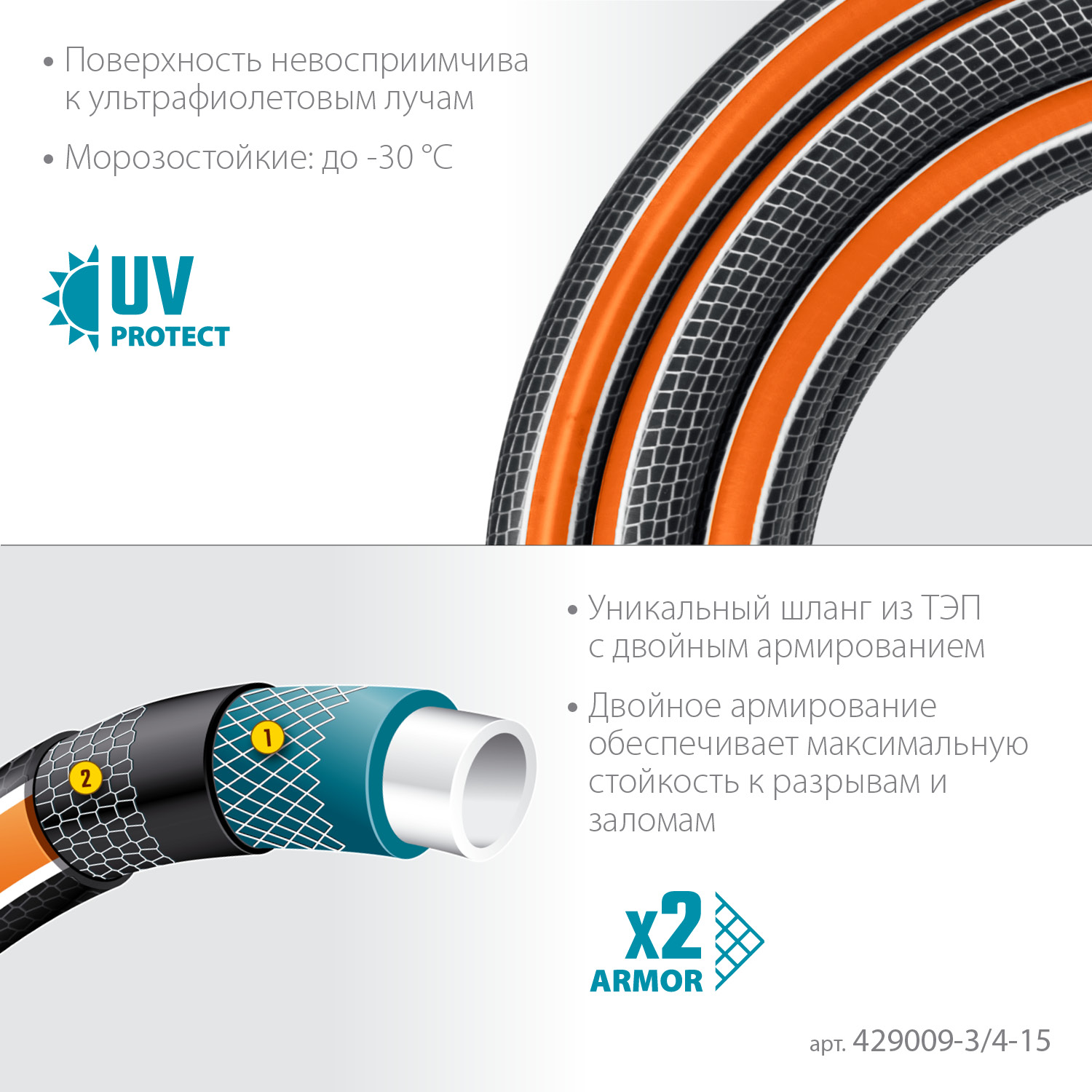 GRINDA ULTRA 6, 3/4″, 15 м, 25 атм, шестислойный, двойное армирование, поливочный шланг, PROLine (429009-3/4-15 — фото 4