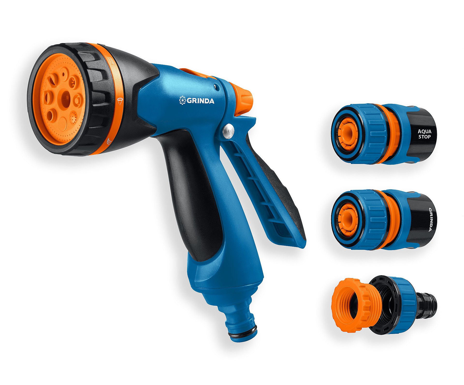 GRINDA B-812, питолет поливочный B-8, коннектор 1/2, конектор 1/2 с автостопом, адаптер с внутр. резьбой 1/2 х 3/4, набор поливочный PROLine (429114)