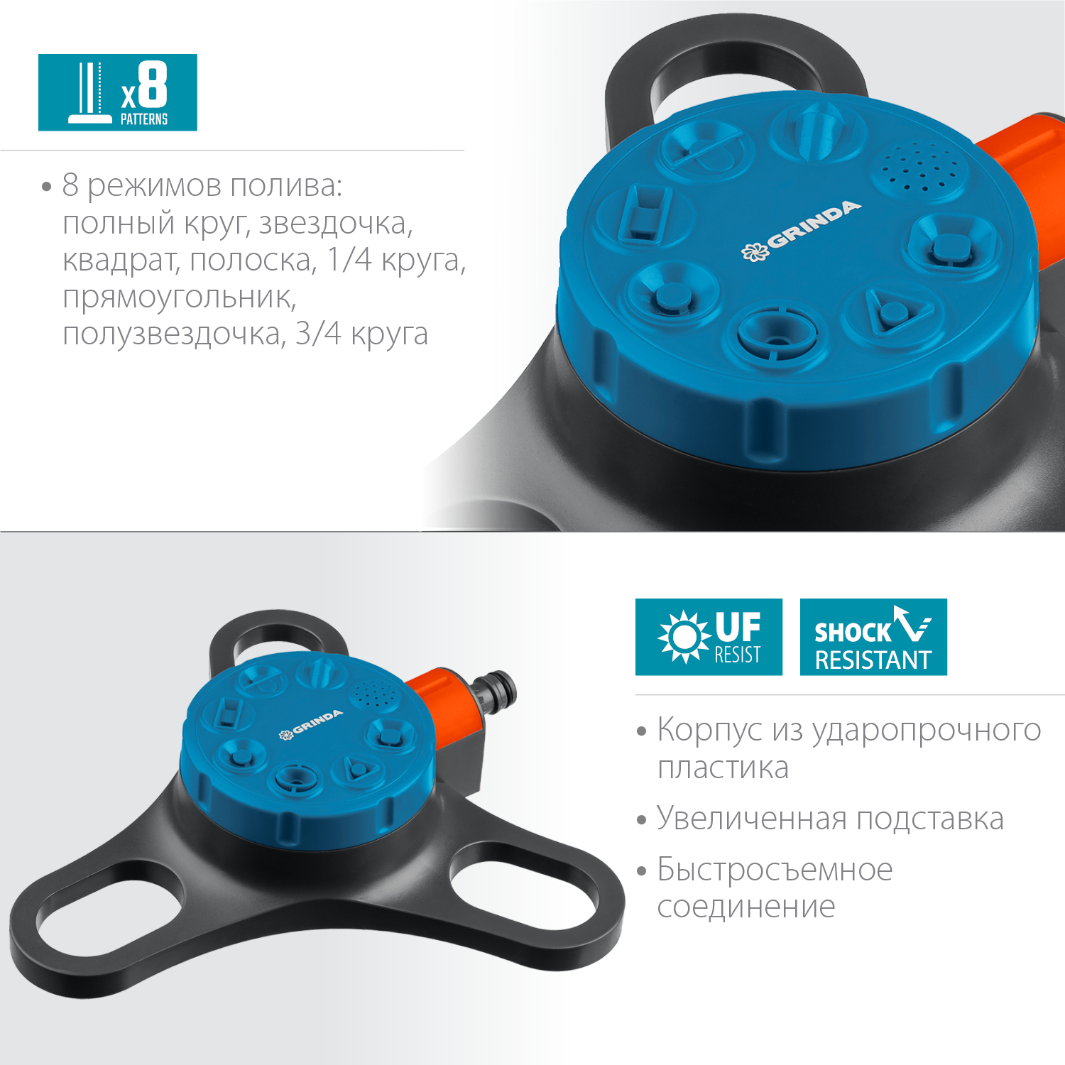 GRINDA RF-3, 8 режимов, пластиковый, на подставке, стационарный распылитель, PROLine (429301) — фото 3