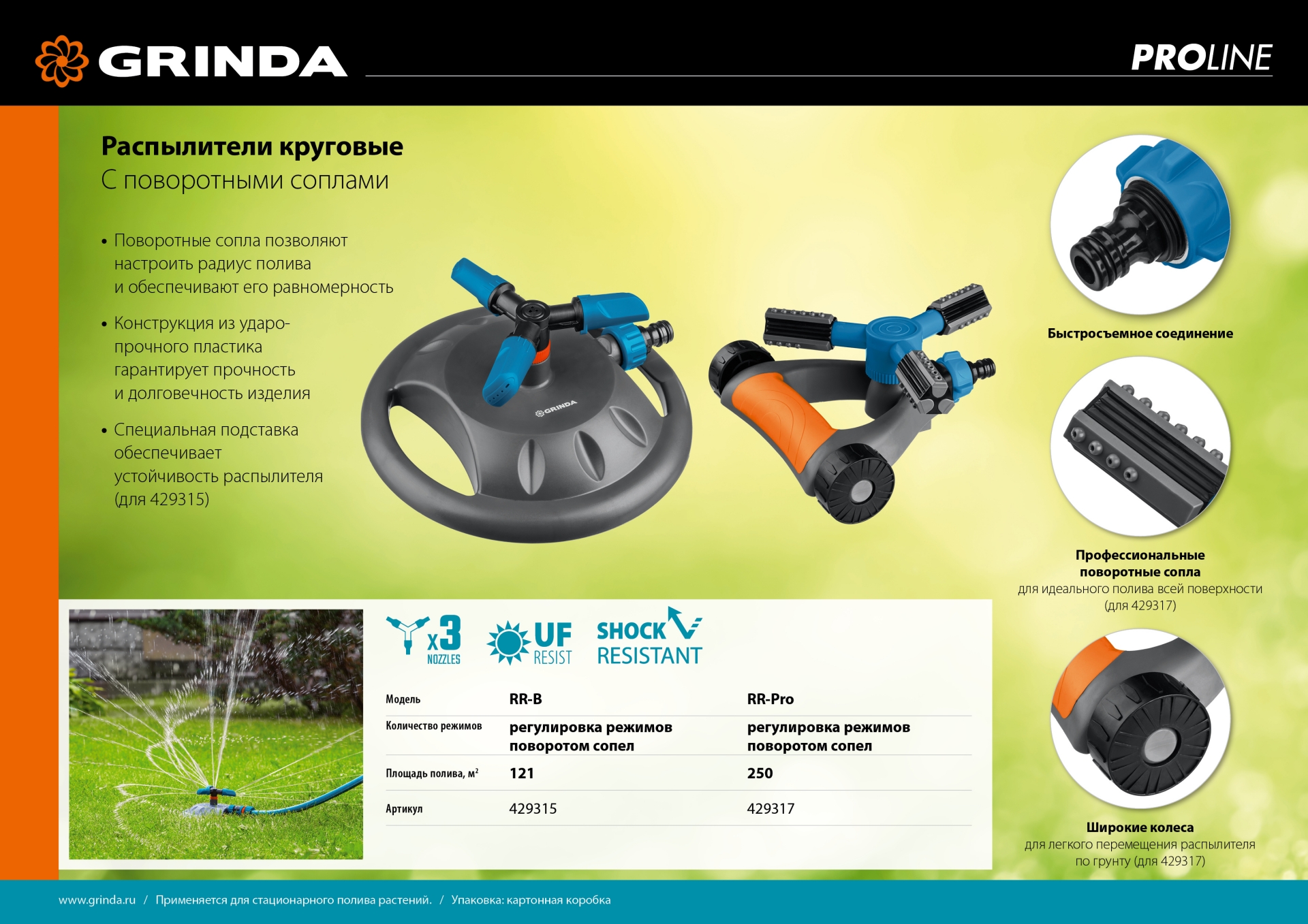 GRINDA RR-B, 3 сопла, на подставке, ударопрочный пластик, круговой распылитель, PROLine (429315) — фото 9