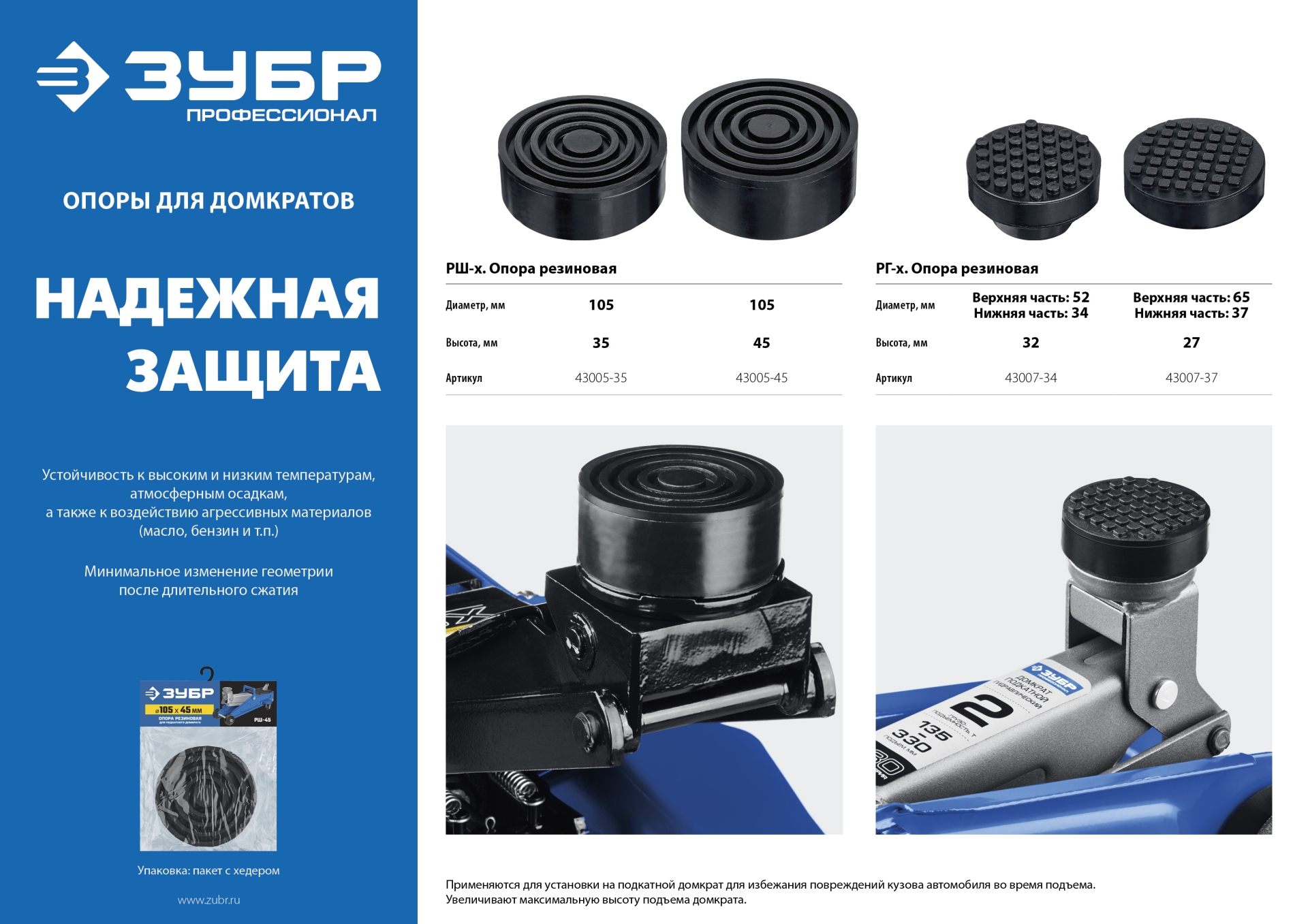 ЗУБР РГ-37, D65/d37/H27 мм, резиновая опора для домкрата, Профессионал (43007-37) — фото 5