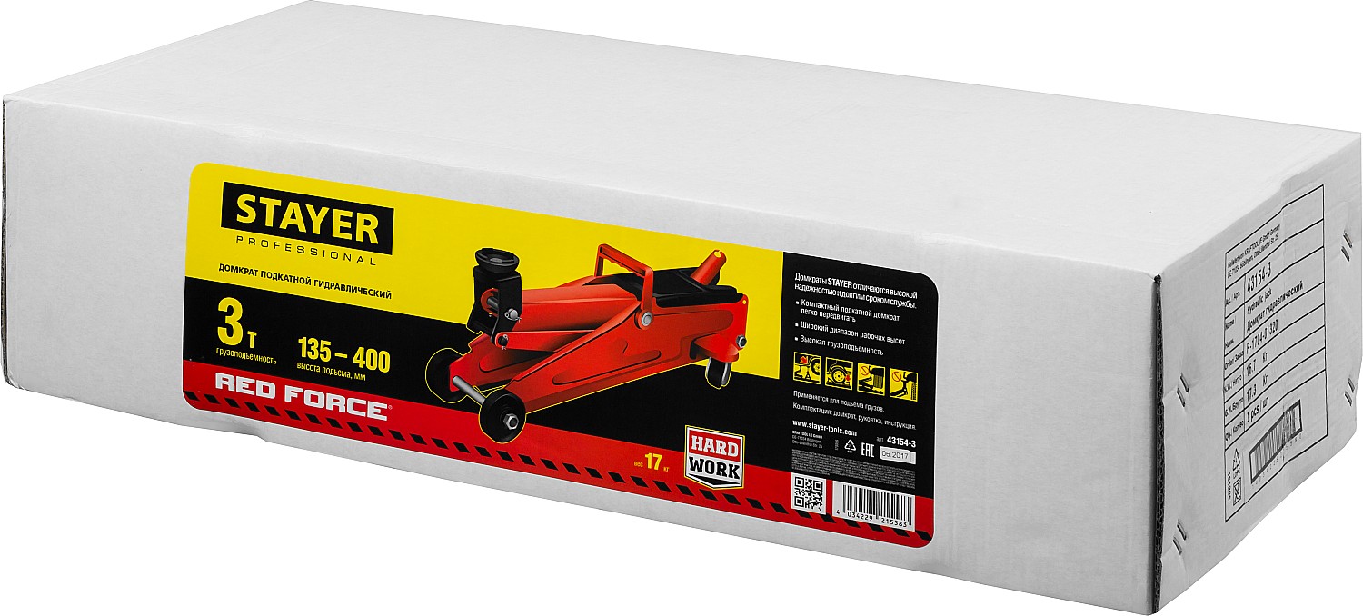 STAYER R-33 RED FORCE, 3 т, 135 - 400 мм, подкатной домкрат с увеличенным подъемом, Professional (43154-3) — фото 9