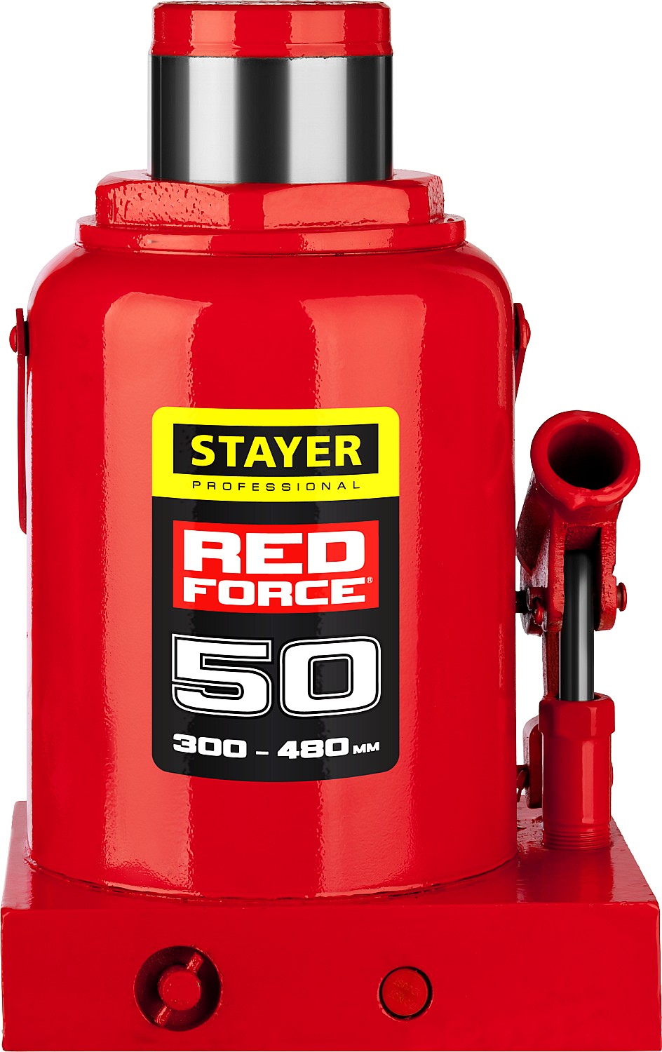 STAYER RED FORCE, 50 т, 300 - 480 мм, бутылочный гидравлический домкрат, Professional (43160-50) — фото 3
