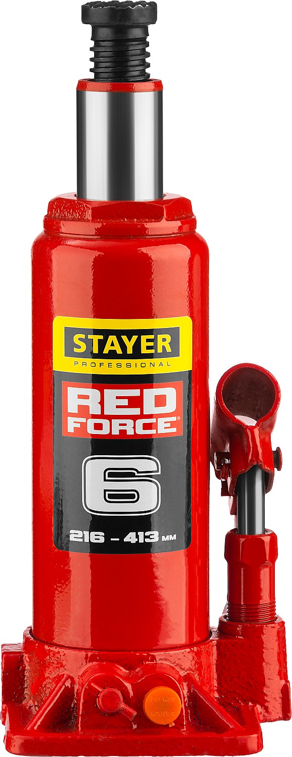 STAYER RED FORCE, 6 т, 216 - 413 мм, бутылочный гидравлический домкрат, Professional (43160-6) — фото 3