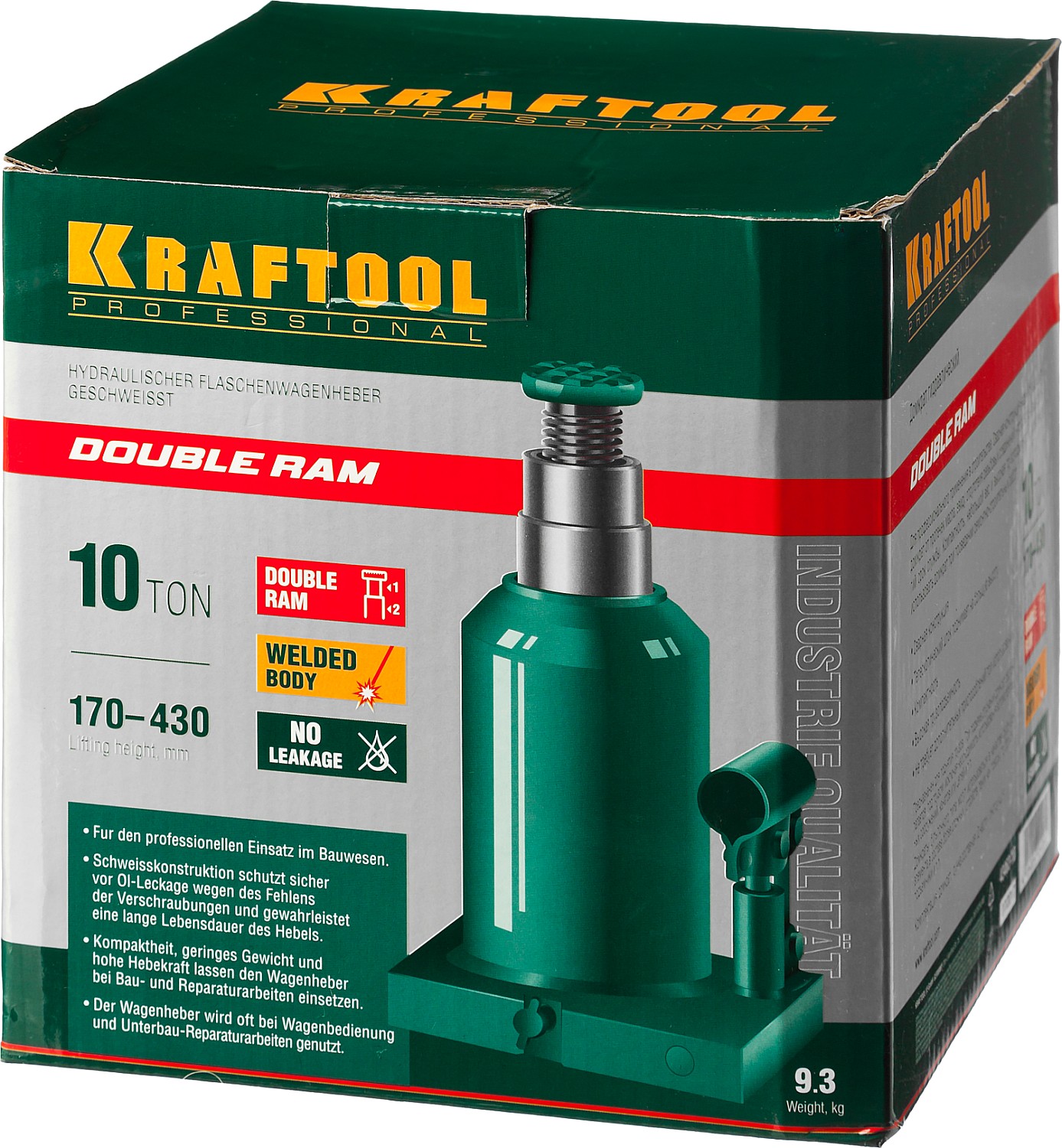 KRAFTOOL DOUBLE RAM, 10 т, 170 - 430 мм, с увеличенным подъемом, двухштоковый бутылочный домкрат (43463-10) — фото 10