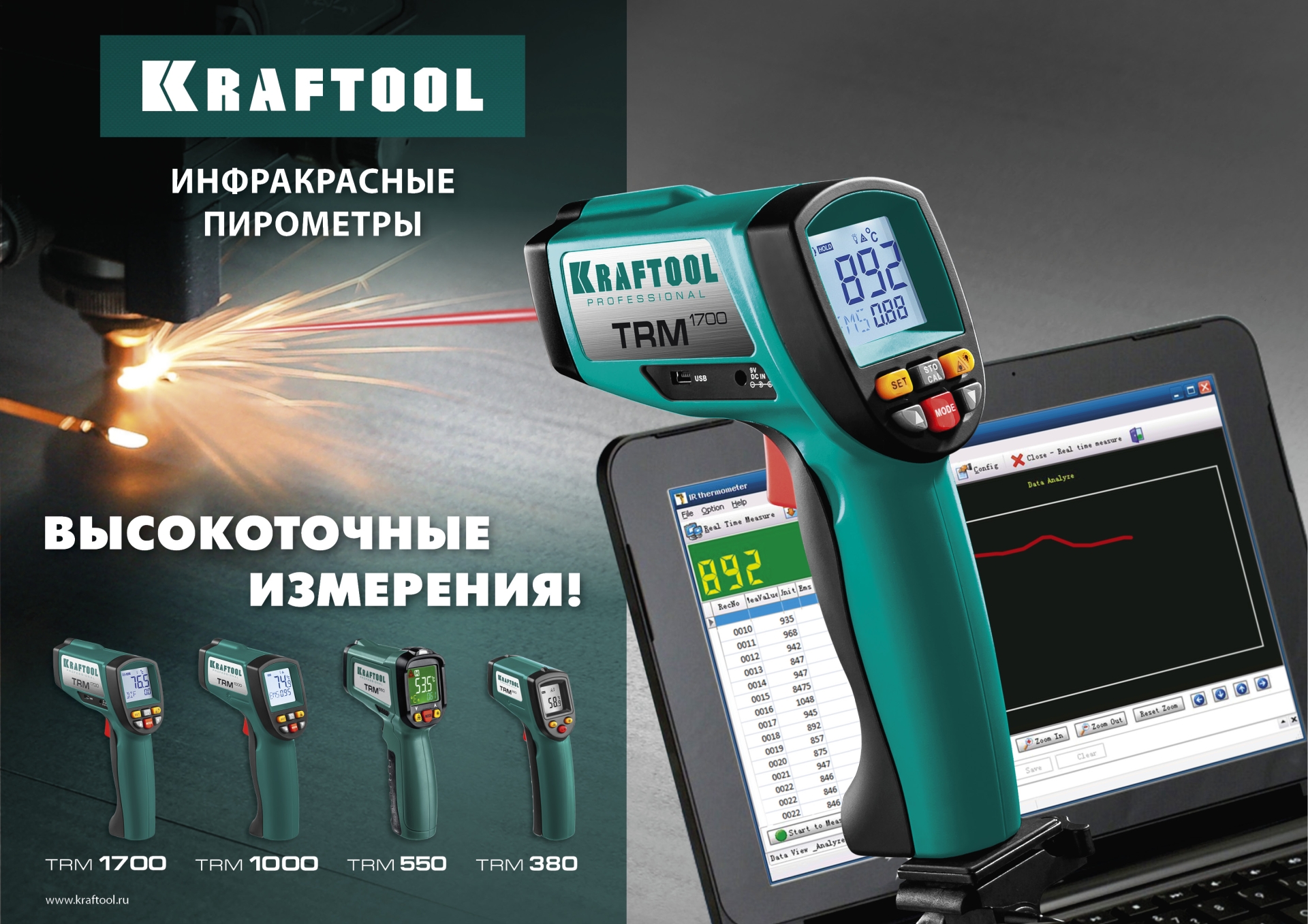 KRAFTOOL TRM-380, -50° +380°С, пирометр инфракрасный (45707-380) — фото 10