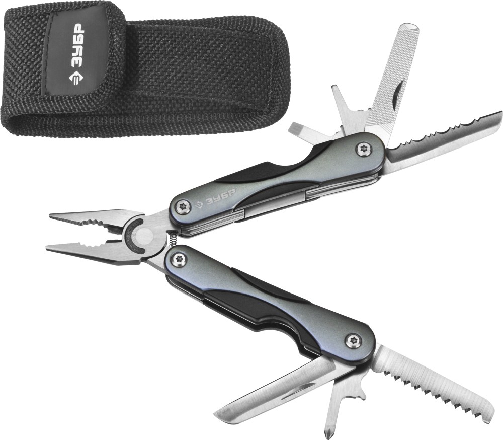 ЗУБР МАСТЕР, мультитул, 10 в 1, мини, металлические ручки, нейлоновый чехол, 86 мм (47750)