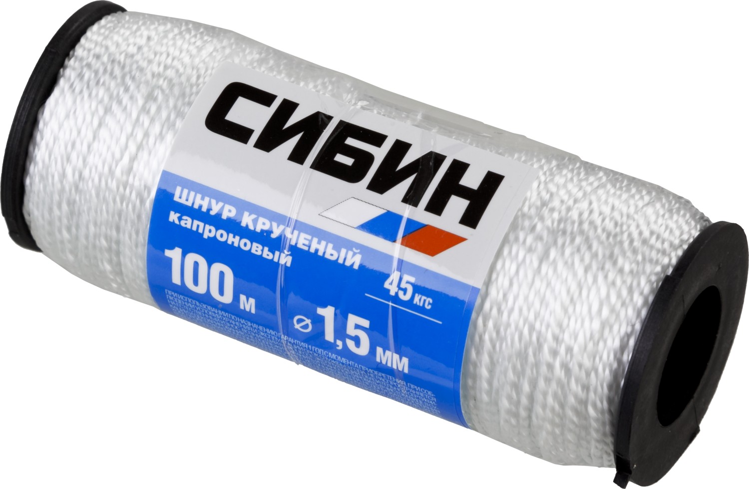 СИБИН 1.5 мм, 100 м, 45 кгс, крученый, катушка, капроновый шнур (50526) — фото 2