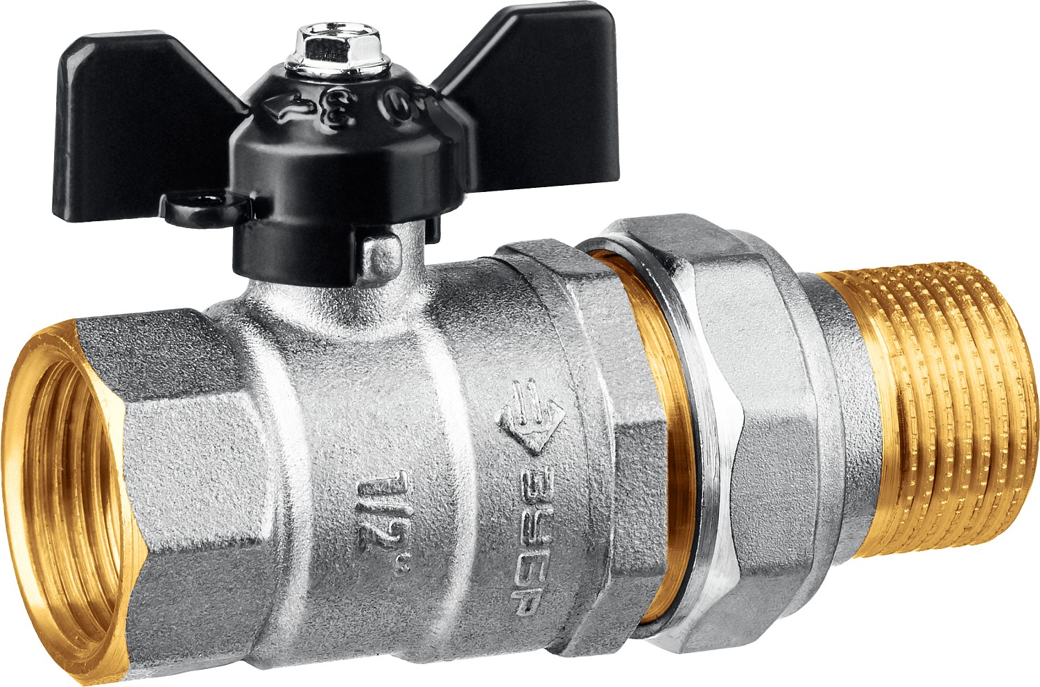 ЗУБР d 1/2″, ручка ″бабочка″, ″мама-папа″, полнопроходной шаровой кран с накидной гайкой (51321-1/2)