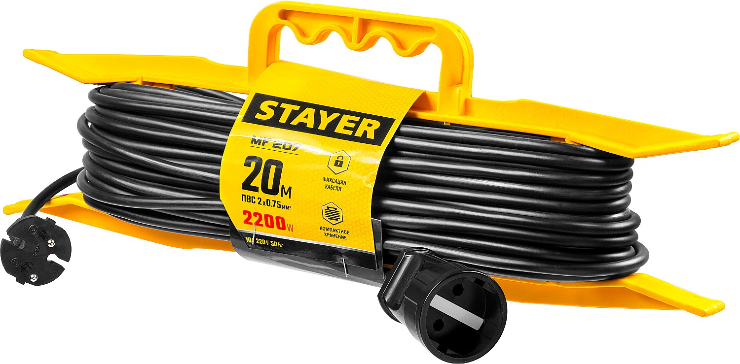 STAYER MF-207, ПВС, 2 x 0.75 мм2, 20 м, 2200 Вт, силовой удлинитель-шнур на рамке (55018-20) — фото 4