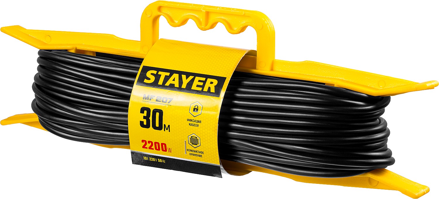 STAYER MF-207, ПВС, 2 x 0.75 мм2, 30 м, 2200 Вт, силовой удлинитель-шнур на рамке (55018-30) — фото 4