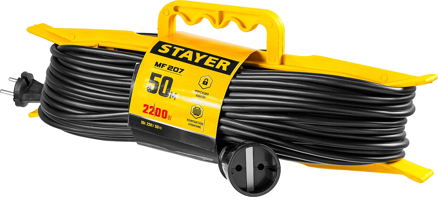 STAYER MF-207, ПВС, 2 x 0.75 мм2, 50 м, 2200 Вт, силовой удлинитель-шнур на рамке (55018-50) — фото 4