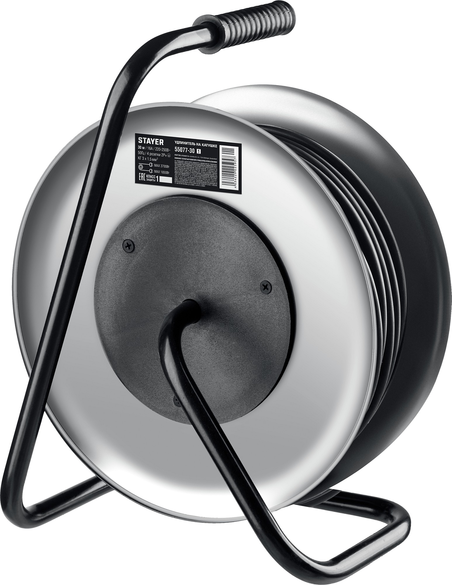 STAYER PRO-315, КГ, 3 x 1.5 мм2, 30 м, 3700 Вт, IP44, силовой удлинитель на стальной катушке (55077-30) — фото 2