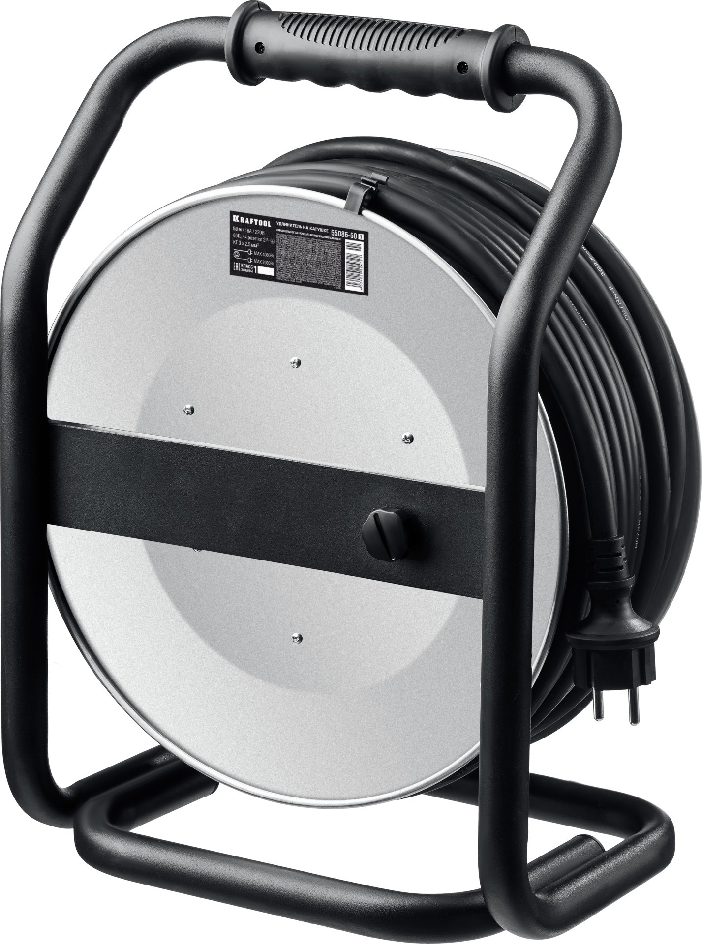 KRAFTOOL КГ 3х2.5 50м 4000Вт IP44, HEAVY DUTYСиловой удлинитель на стальной катушке (55086-50) — фото 2