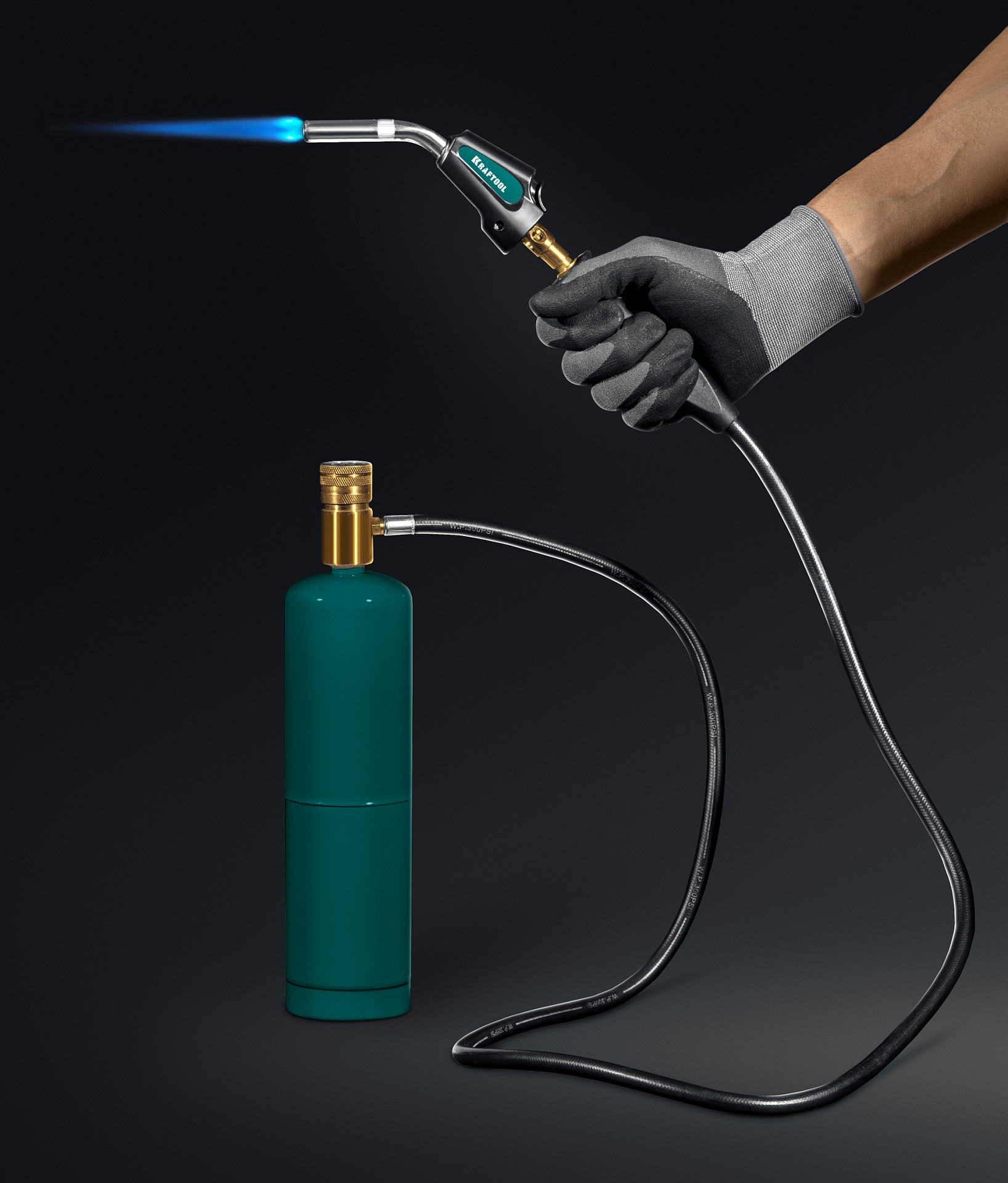 KRAFTOOL KS-8000, со шлангом 1.4м с пьезоподжигом на баллон турбо нагрев + 30% 2000°C, Газовая горелка Blue Fire (55512) — фото 3