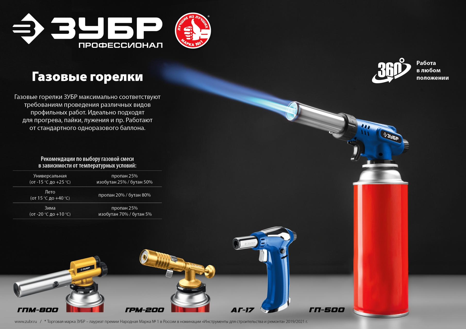ЗУБР ГП-500, 1300°C, увеличенный выход пламени, газовая горелка с пьезоподжигом на баллон с цанговым соединением, Профессионал (55552) — фото 12