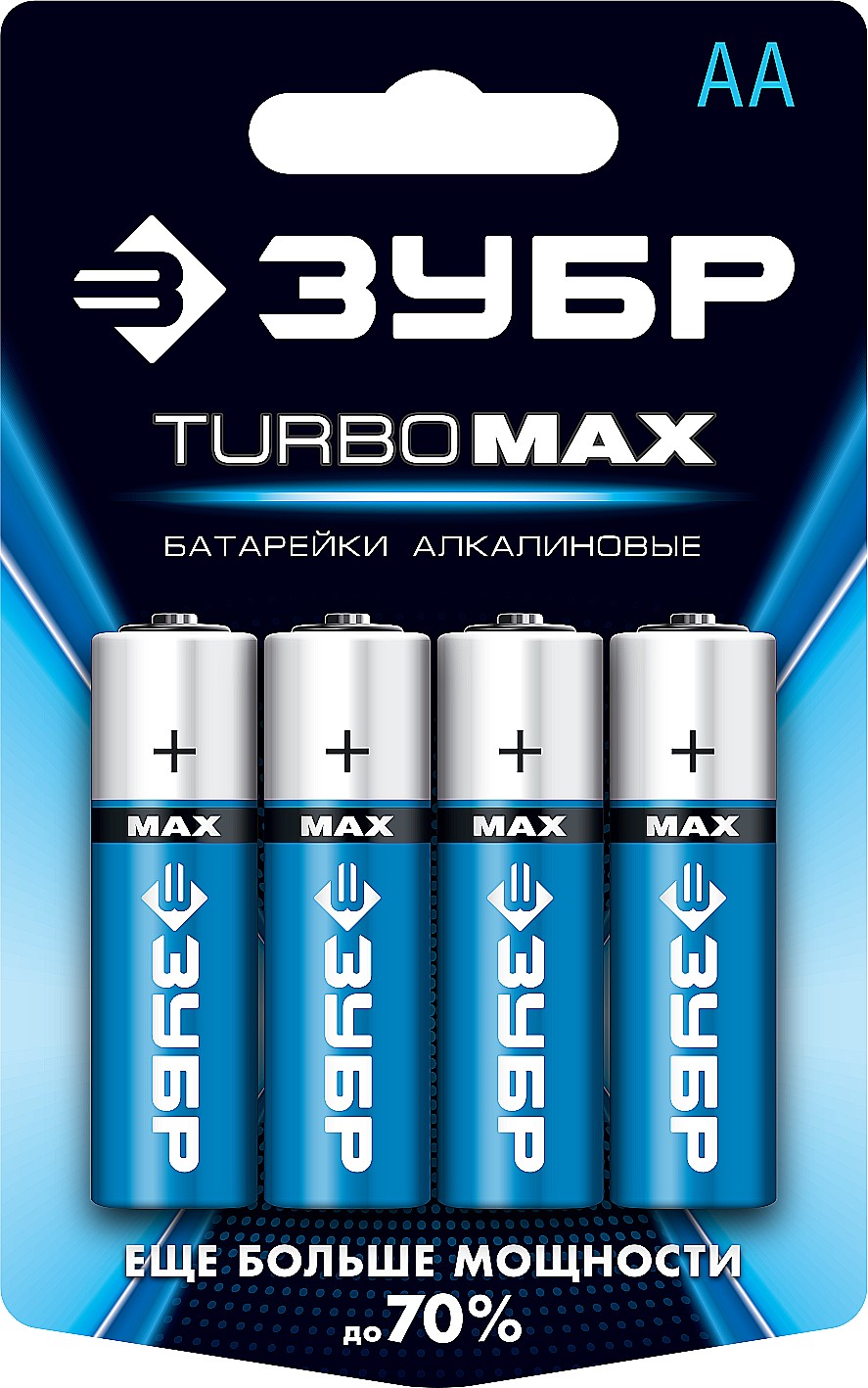 ЗУБР TURBO-MAX, АА х 4, 1.5 В, алкалиновая батарейка (59206-4C)