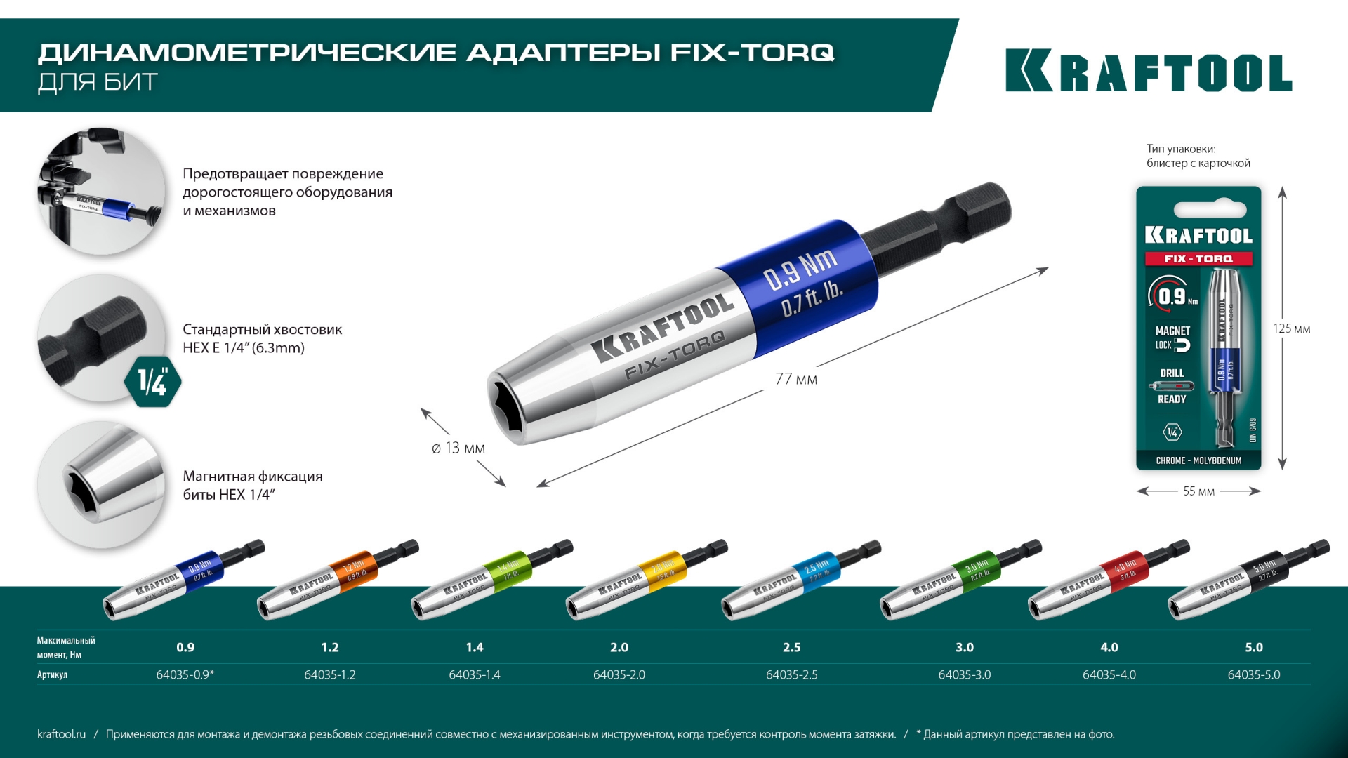 KRAFTOOL FIX-TORQ 5.0 Нм динамометрический адаптер для бит (64035-5.0) — фото 13