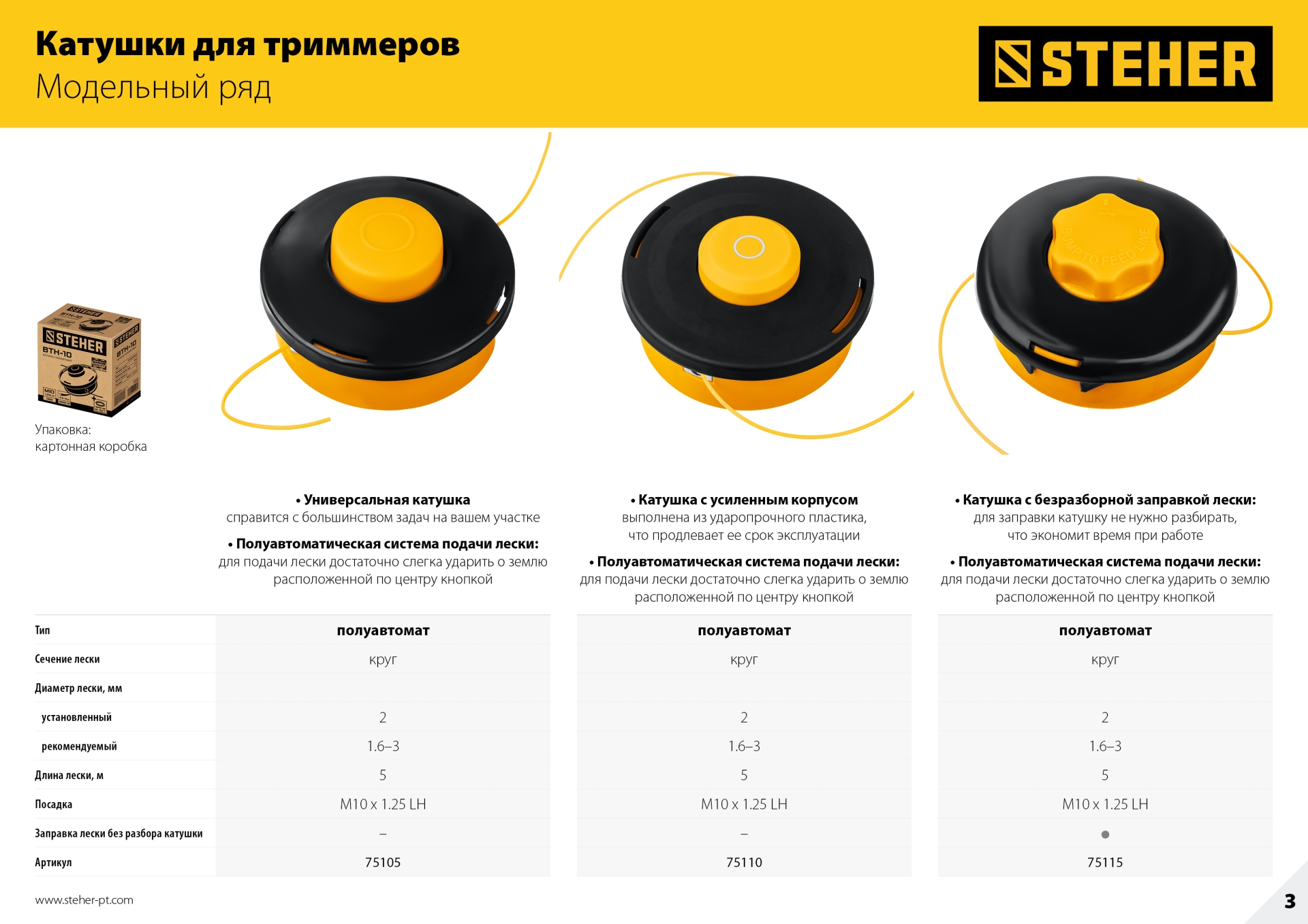 STEHER BTH-10, М10 Х 1.25 LH, катушка для триммера (75105) — фото 4