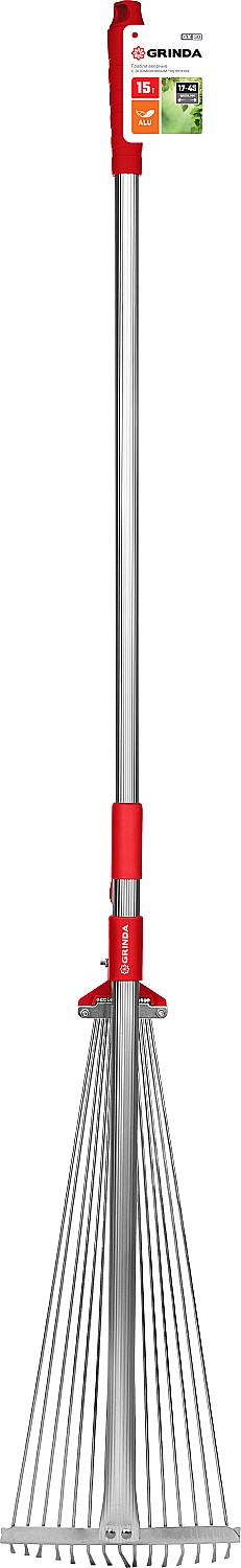 GRINDA GХ-30, длина 1240 мм, ширина 170 - 450 мм, стальные проволочные, алюминиевый черенок, регулируемые веерные грабли (8-421867) — фото 5