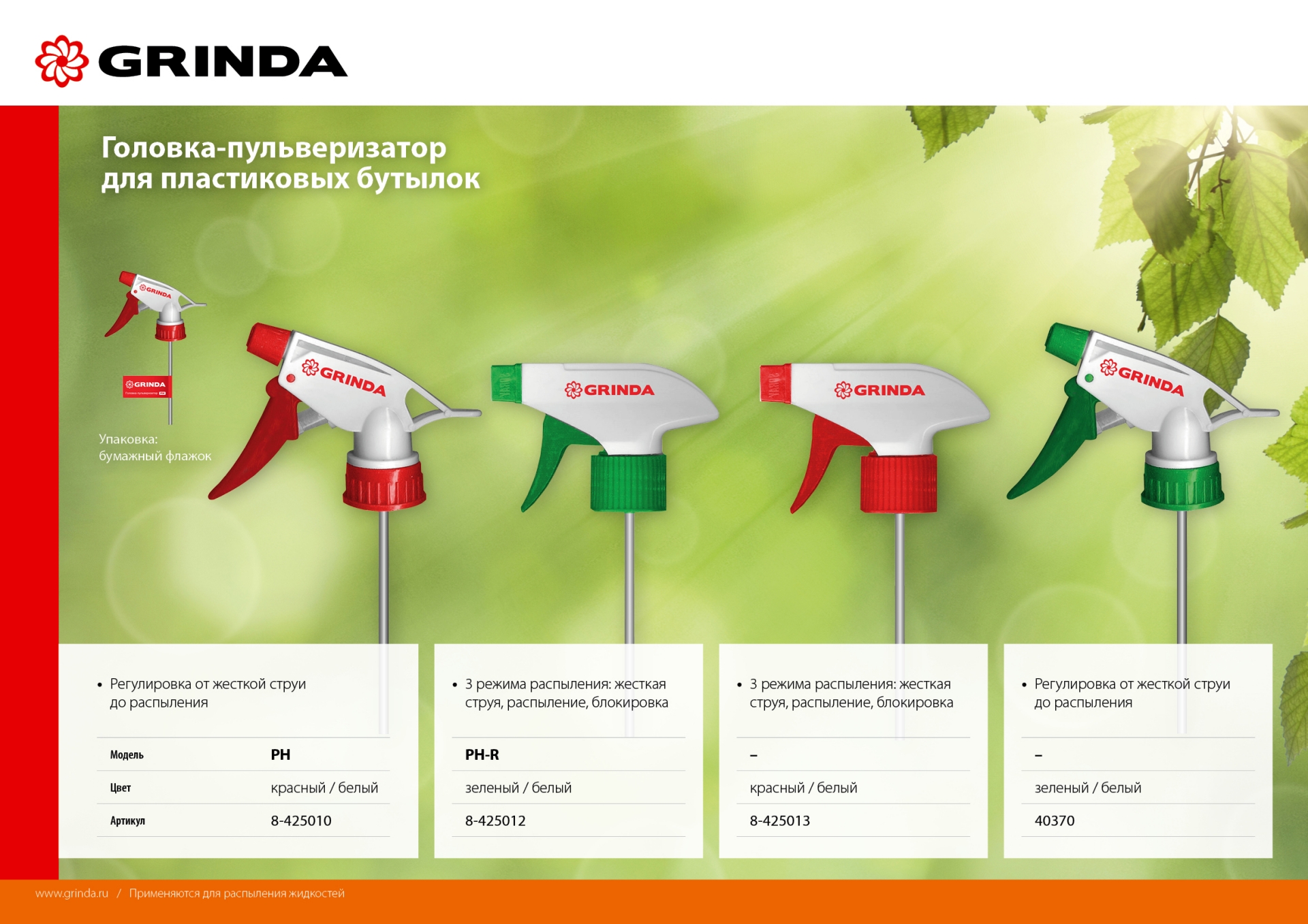 GRINDA PH-R, для пластиковых бутылок, регулируемая, головка-пульверизатор (8-425012) — фото 3