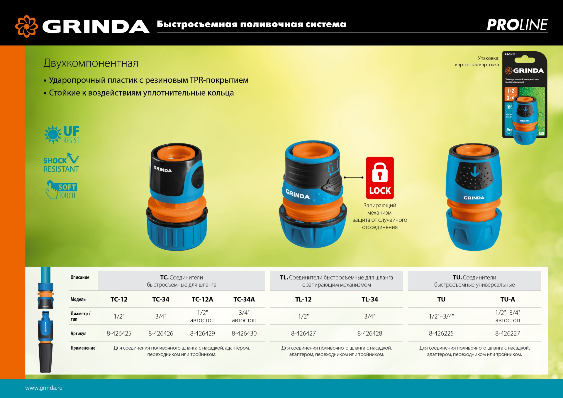 GRINDA TC-12, 1/2″, пластиковый с покрытием TPR, для шланга, быстросъемный соединитель, PROLine (8-426425) — фото 5