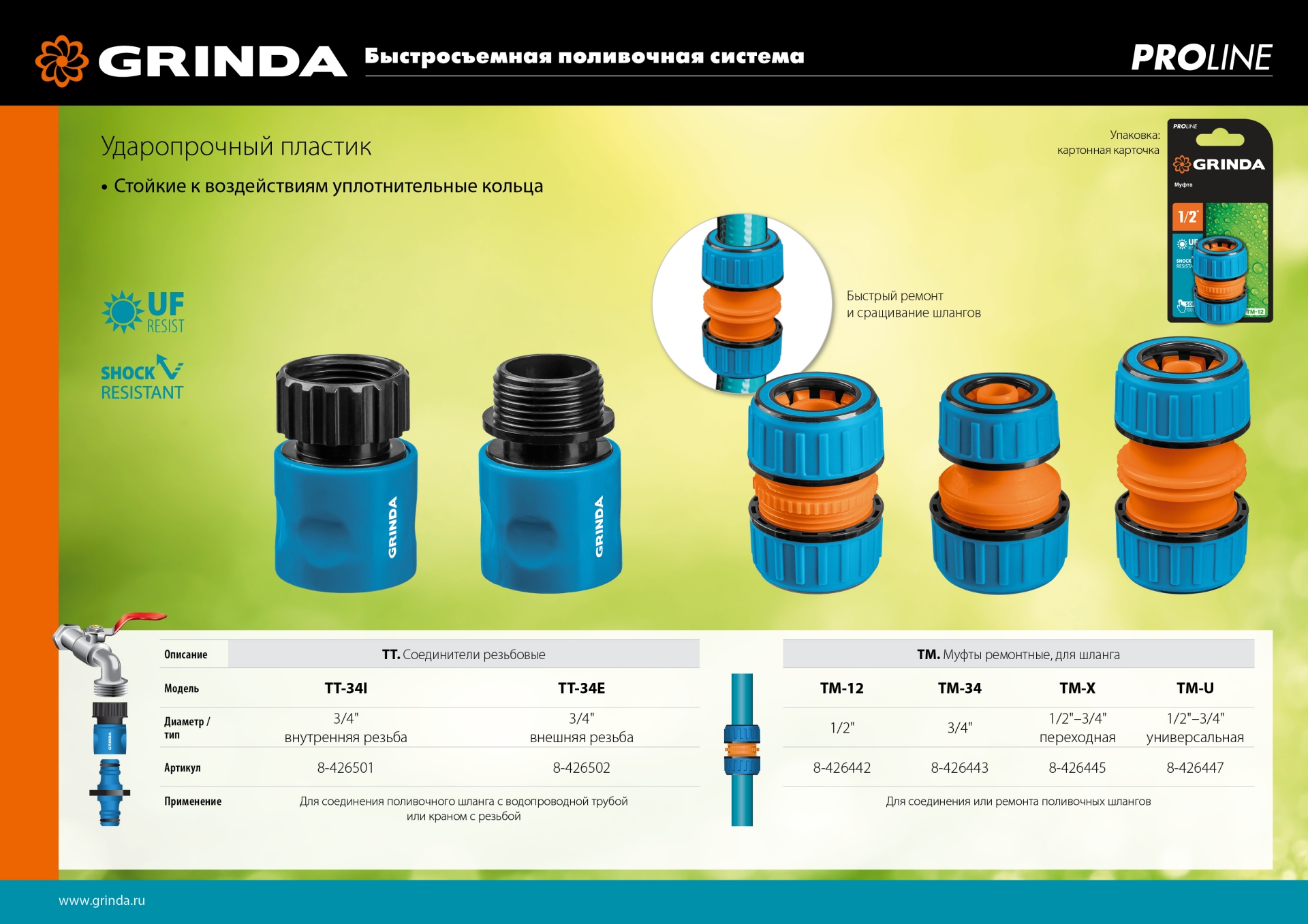 GRINDA TM-X, 1/2″ x 3/4, пластиковая с TPR, для шланга, ремонтная муфта, PROLine (8-426445) — фото 5