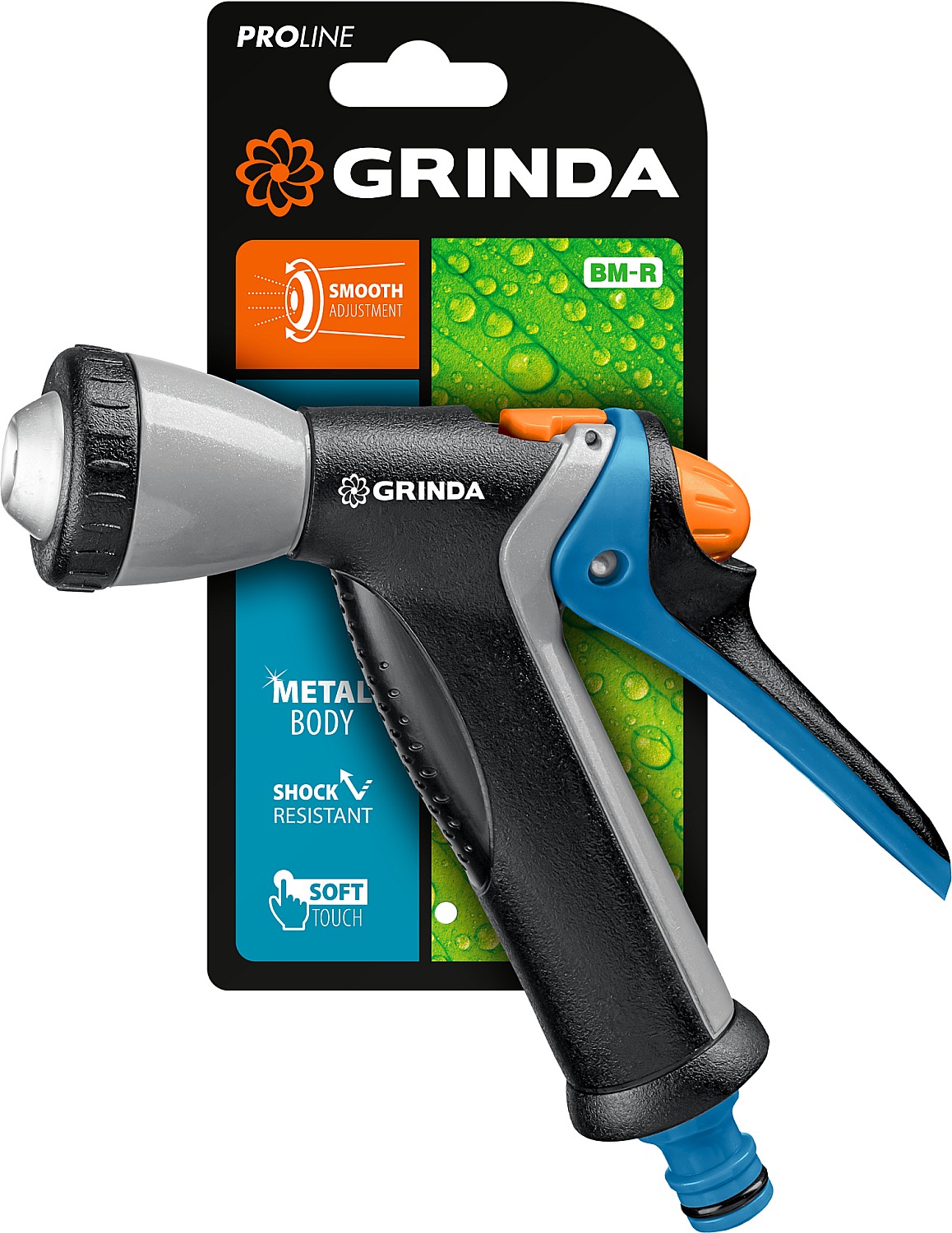GRINDA BM-R, плавная регулировка, курок сзади, металлический с TPR, поливочный пистолет, PROLine (8-427311) — фото 5