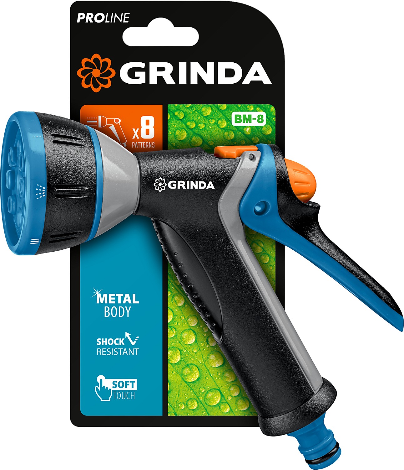 GRINDA BM-8, 8 режимов, курок сзади, металлический с TPR, поливочный пистолет, PROLine (8-427339) — фото 5