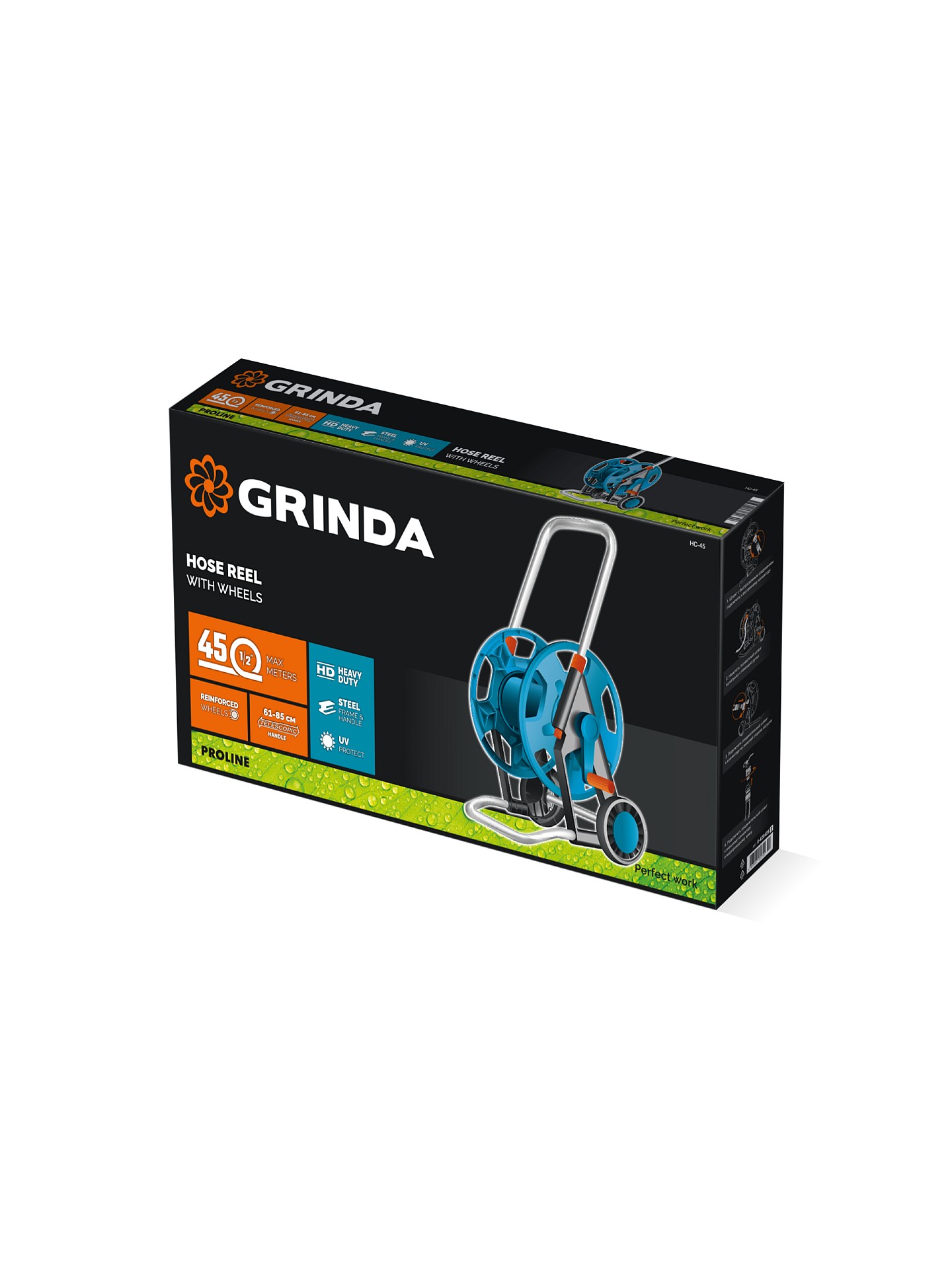 GRINDA HC-45, для шлангов 45м x 1/2″ и 20м х 3/4″, усиленные колёса, телескопическая ручка, катушка для шлангов ProLine (8-428425) — фото 10