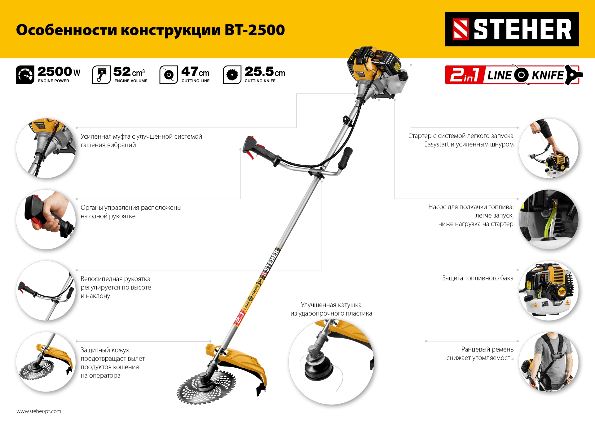 STEHER 2.5 кВт, бензиновый триммер (BT-2500) — фото 16