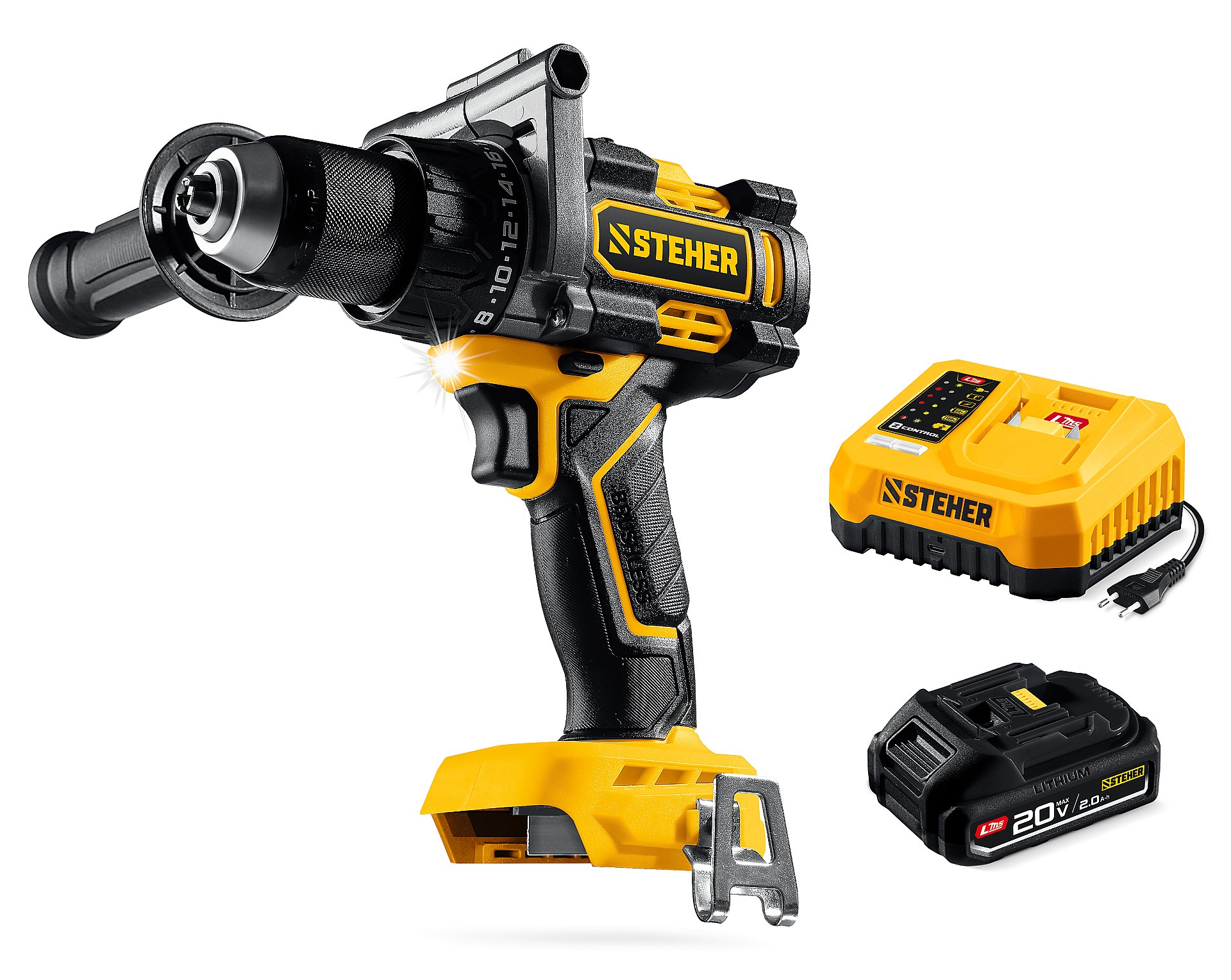 STEHER 20 В, 165 Н·м, 1 АКБ LMS (2 А·ч), бесщеточная дрель-шуруповерт (CB-165-21)