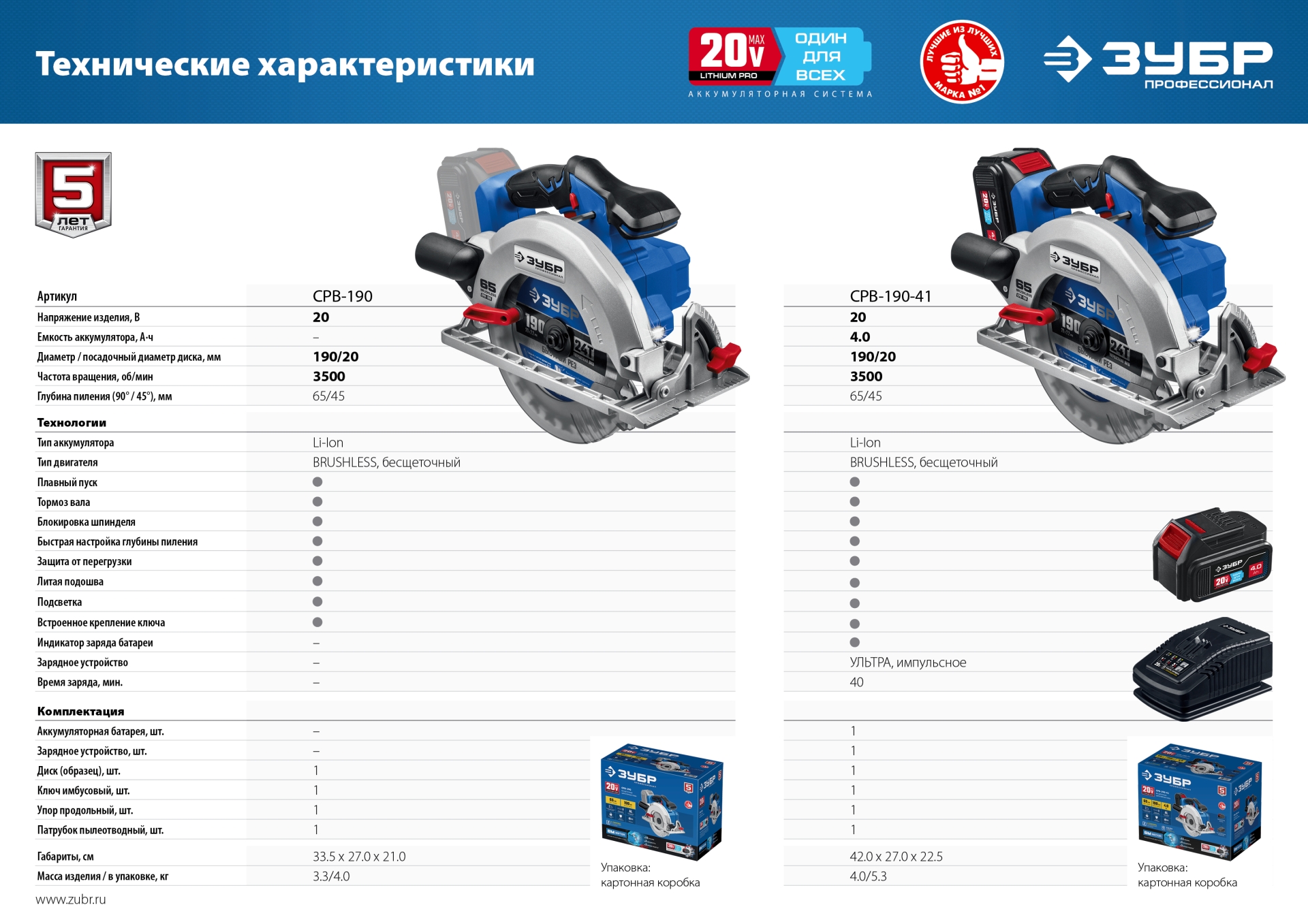 ЗУБР Т7, 20 В, d190 мм, без АКБ, бесщеточная пила циркулярная, Профессионал (CPB-190) — фото 14