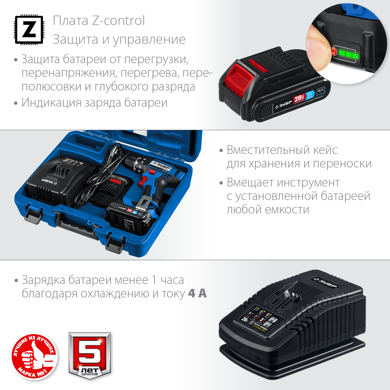 ЗУБР Т7, 20 В, 50 Н·м, 2 АКБ (2 А·ч), дрель-шуруповерт, кейс, Профессионал (DL-201-22) — фото 10