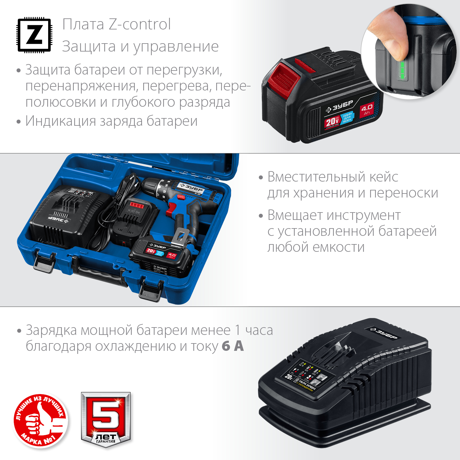 ЗУБР Т7, 20 В, 50 Н·м, 2 АКБ (4 А·ч), дрель-шуруповерт, кейс, Профессионал (DL-201-42) — фото 10