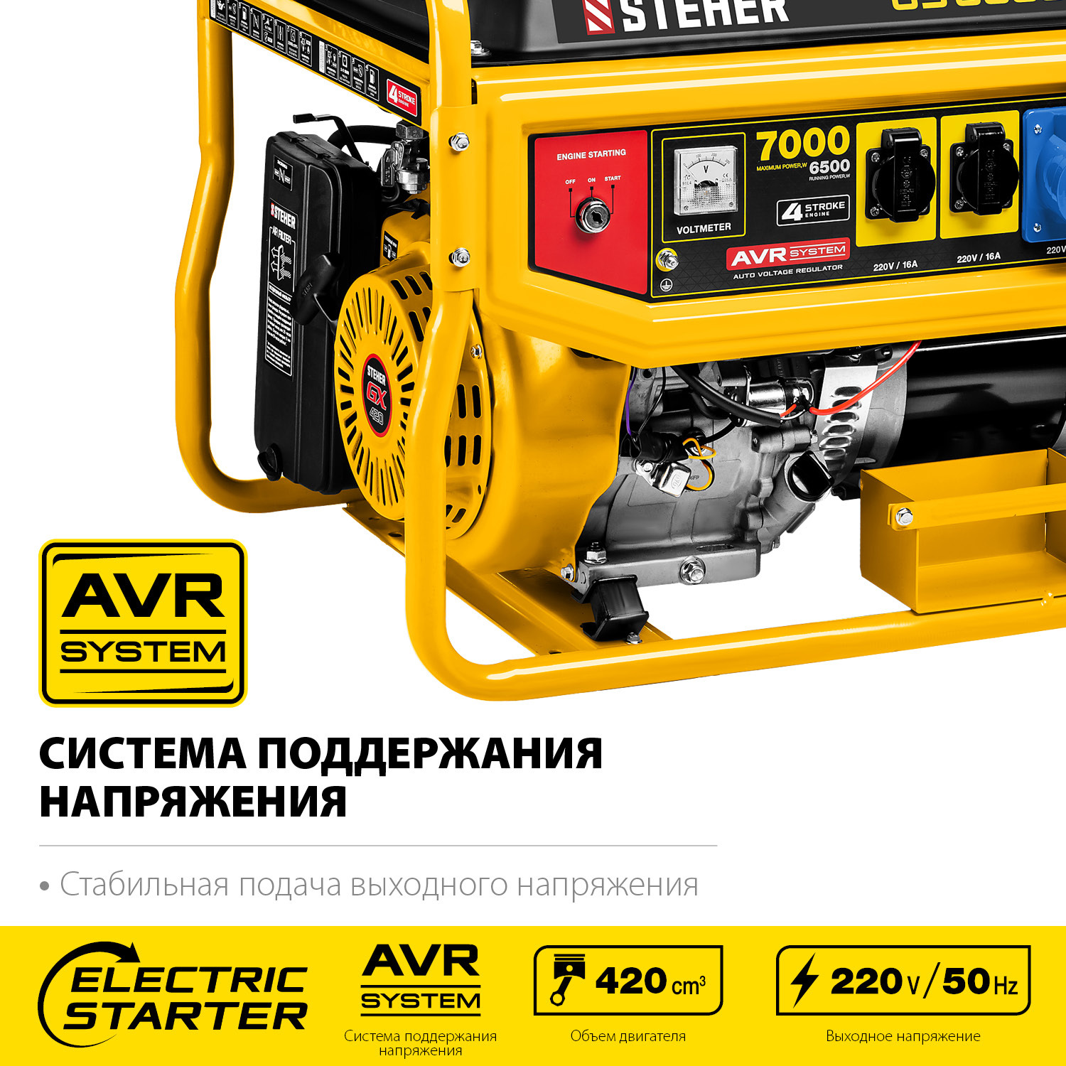 STEHER 7000 Вт, бензиновый генератор с электростартером (GS-8000E) — фото 5