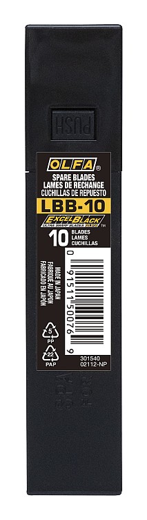 OLFA 18 мм, 10 шт, в платсиковом кейсе, черные сегментированные лезвия, EXCEL BLACK (OL-LBB-10) — фото 2