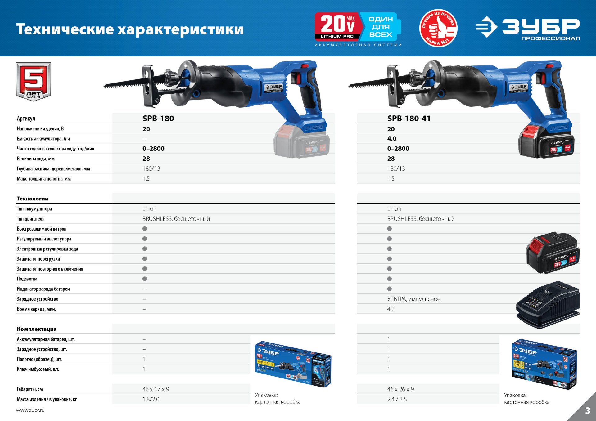 ЗУБР Т7, 20 В, 180 мм, 1 АКБ (4 А·ч), бесщеточная пила сабельная, Профессионал (SPB-180-41) — фото 19