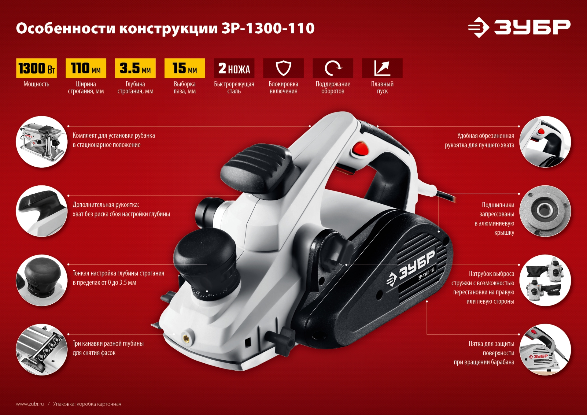ЗУБР 1300 Вт, 110 мм, электрический рубанок (электрорубанок), станина (ЗР-1300-110) — фото 16