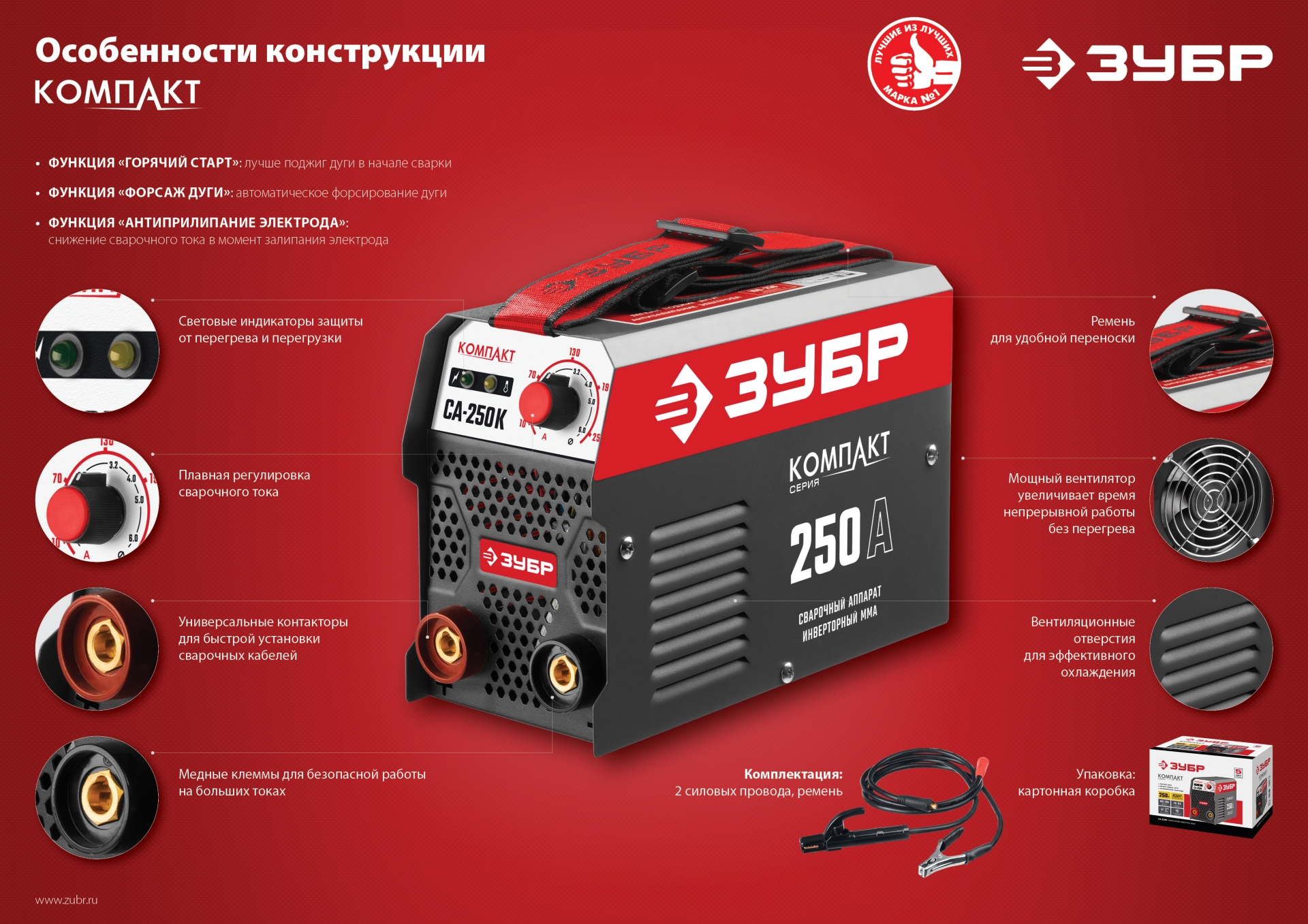 ЗУБР ММА, 160 А, КОМПАКТ, сварочный аппарат инверторный, макс. электрод Ø 3.2 мм (СА-160К) — фото 11