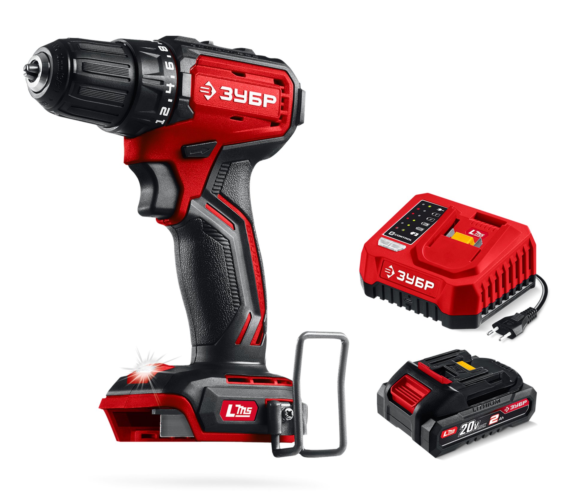 ЗУБР 20 В, 45 Н·м, 1 АКБ LMS (2 А·ч), бесщеточная дрель-шуруповерт (ДБ-45-21)