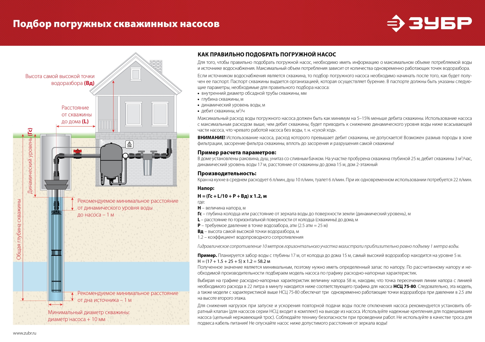 ЗУБР 550 Вт, 40 м напор, скважинный центробежный насос, корпус из нержавеющей стали (НСЦ-100-40) — фото 14