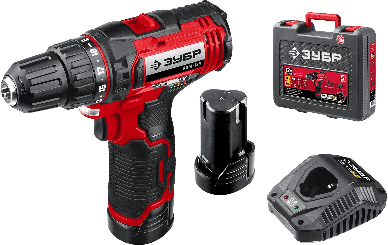 ЗУБР С1-12, 12 В, 80 мм, 2 АКБ (2 А·ч), сабельная пила (СПЛ-125-22)