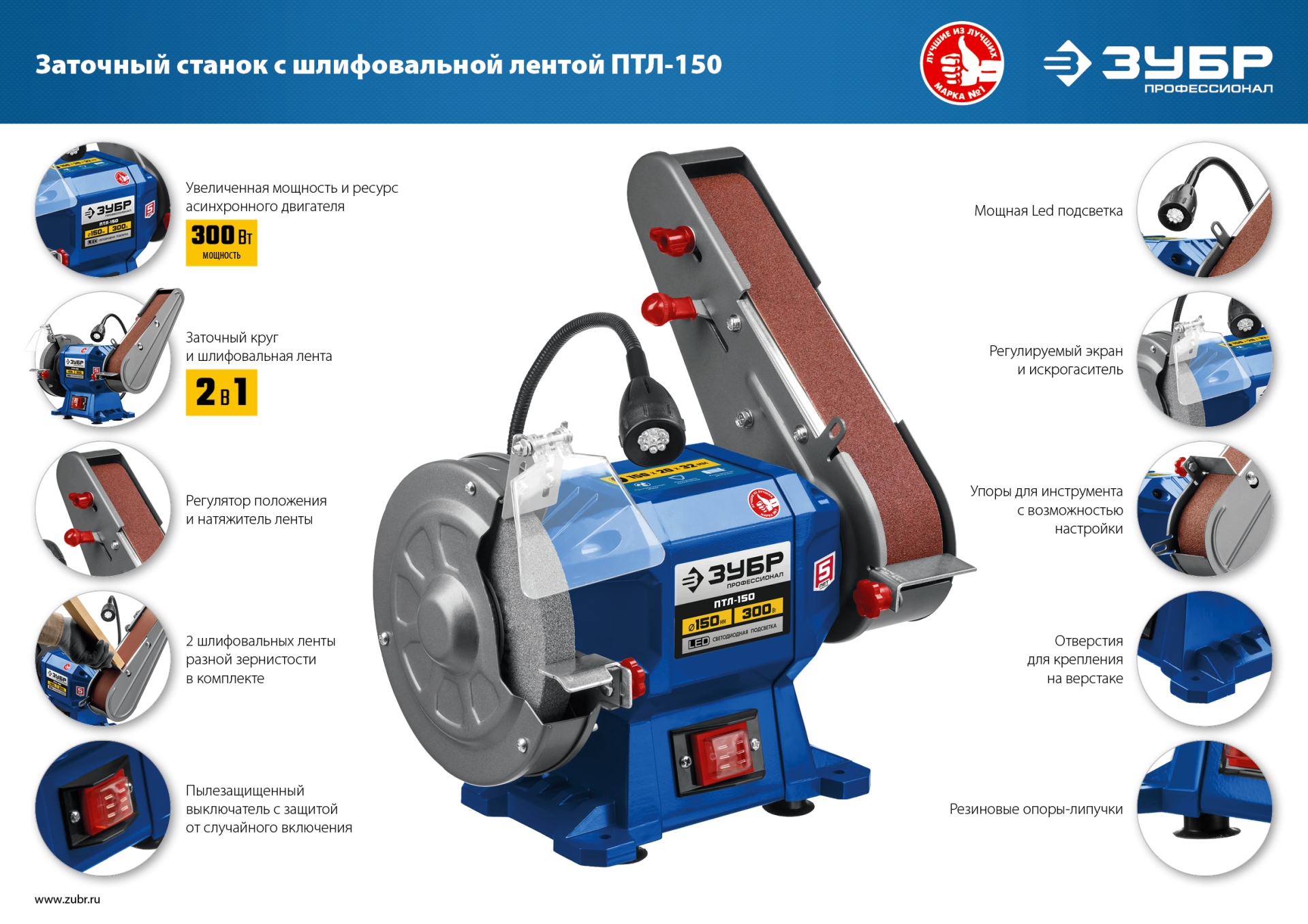 ЗУБР d 150, 50x686 мм лента, 300 Вт, заточной станок с шлифовальной лентой, Профессионал (ПТЛ-150) — фото 18
