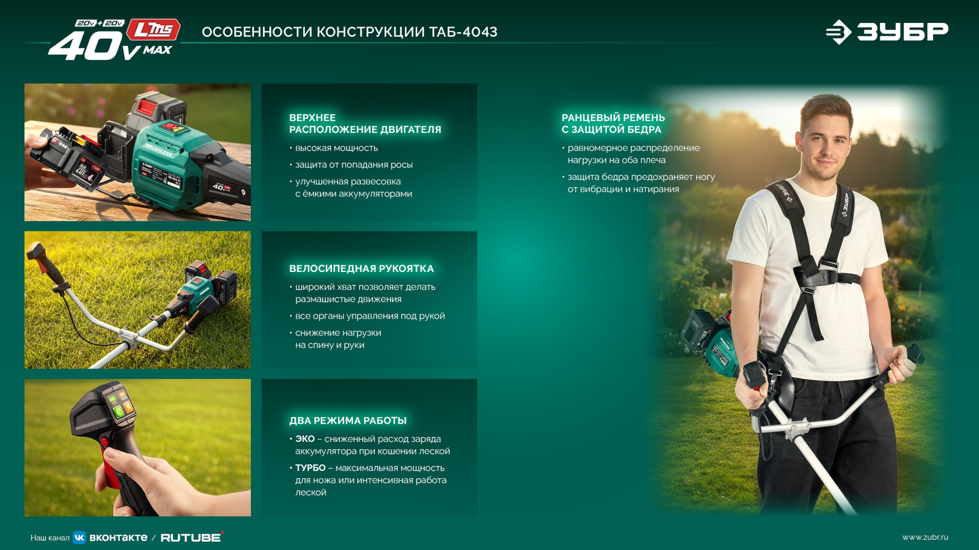 ЗУБР 40 В (2x20В), 430 мм, без АКБ (LMS), триммер-коса аккумуляторный бесщеточный (ТАБ-4043) — фото 27
