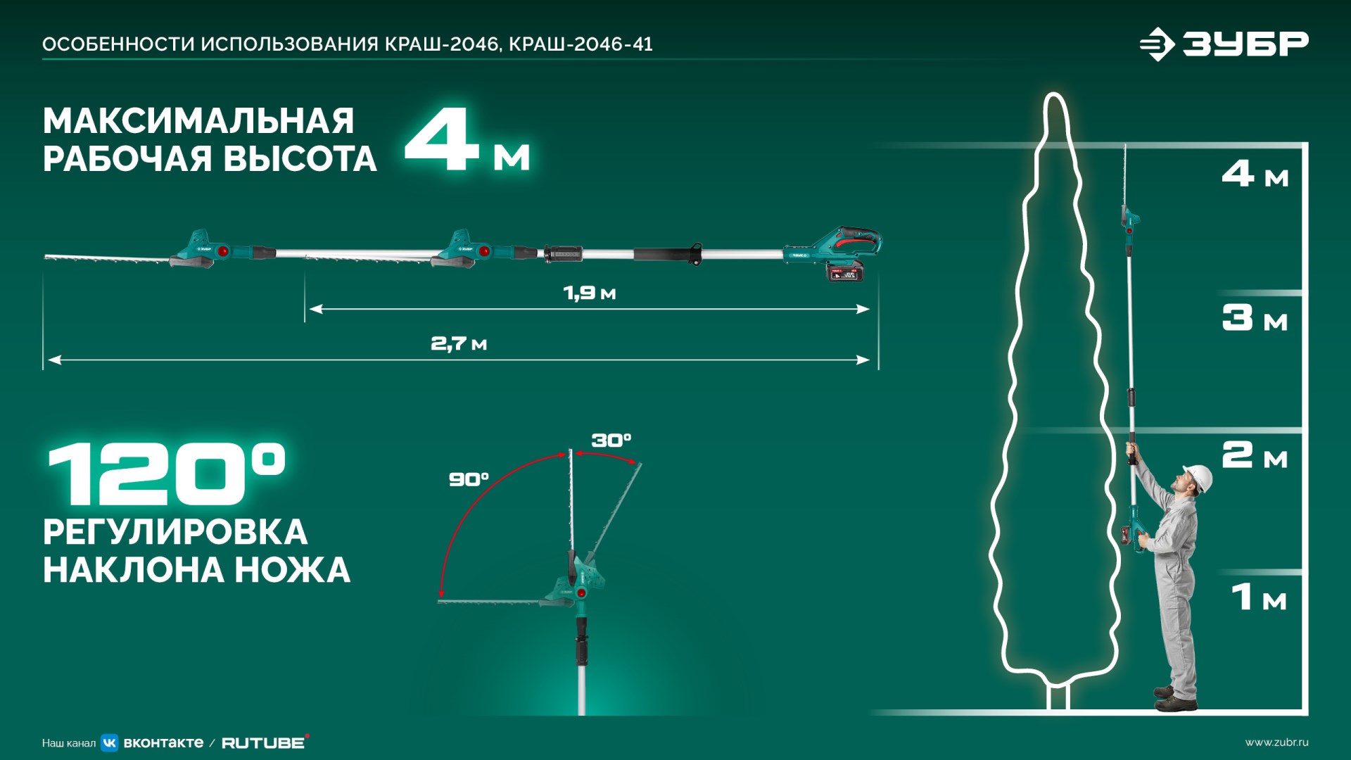 ЗУБР 20 В, 460 мм, без АКБ (LMS), кусторез аккумуляторный со штангой (КРАШ-2046) — фото 27