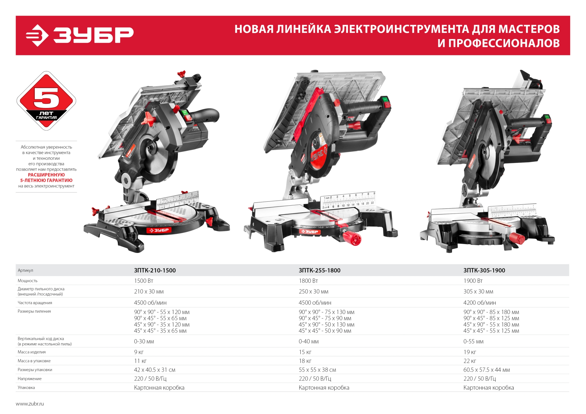 ЗУБР ЗПТК-305-1900 пила торцовочная комбинированная, d 305 х 30 мм, 1900 Вт — фото 23